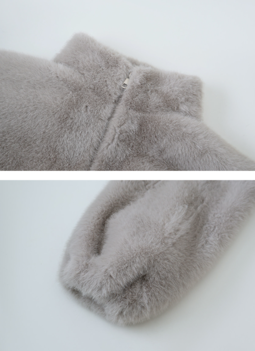 #Elegant Hairy Crop Zip-up Fur Jacket (2color)