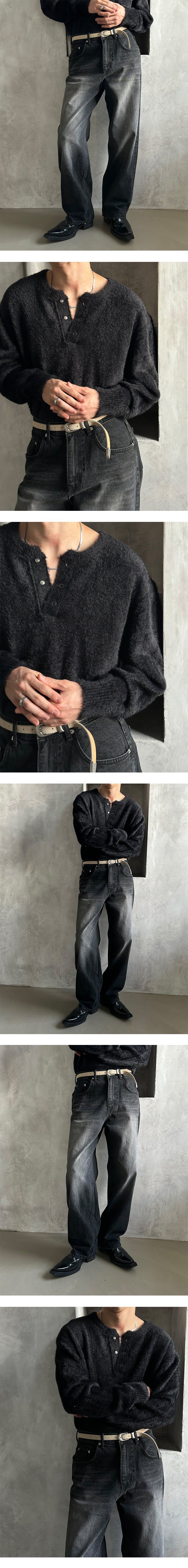  [PREMIUM][MADE] Angora hair henry neck knit(3color)