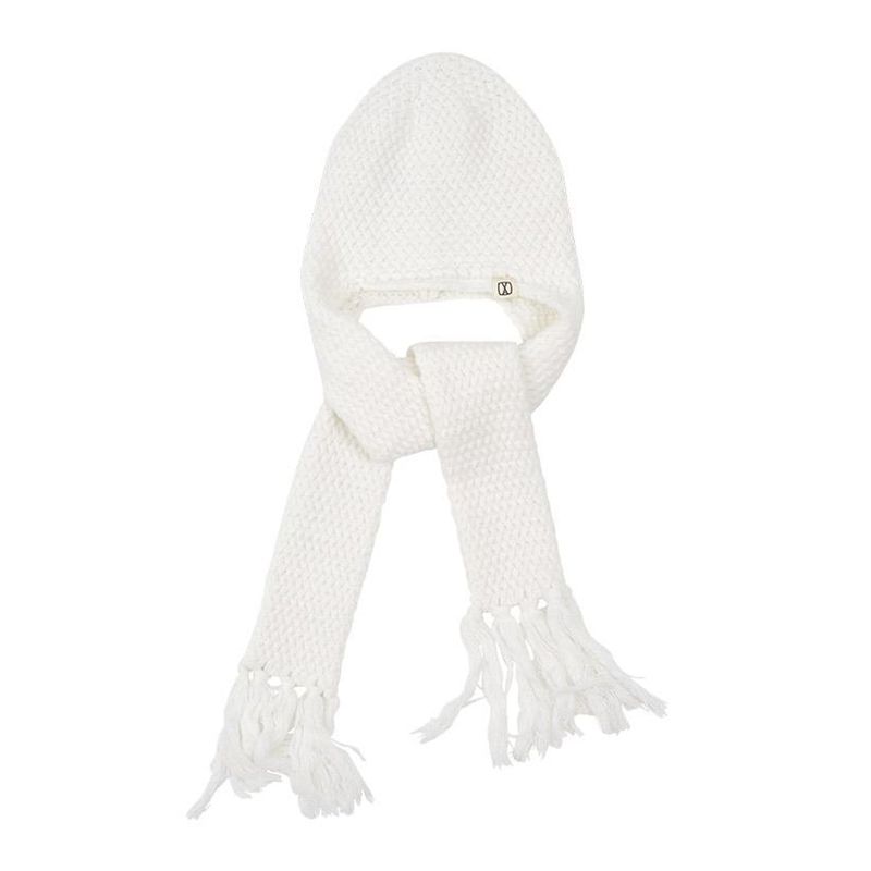 VA Square Label Knit muffler beanie / Ivory