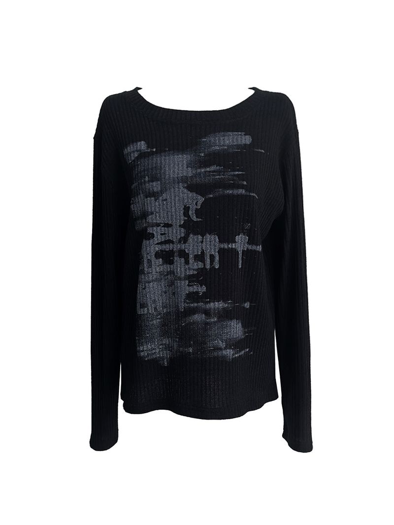 printed ribbed long sleeves (2color)