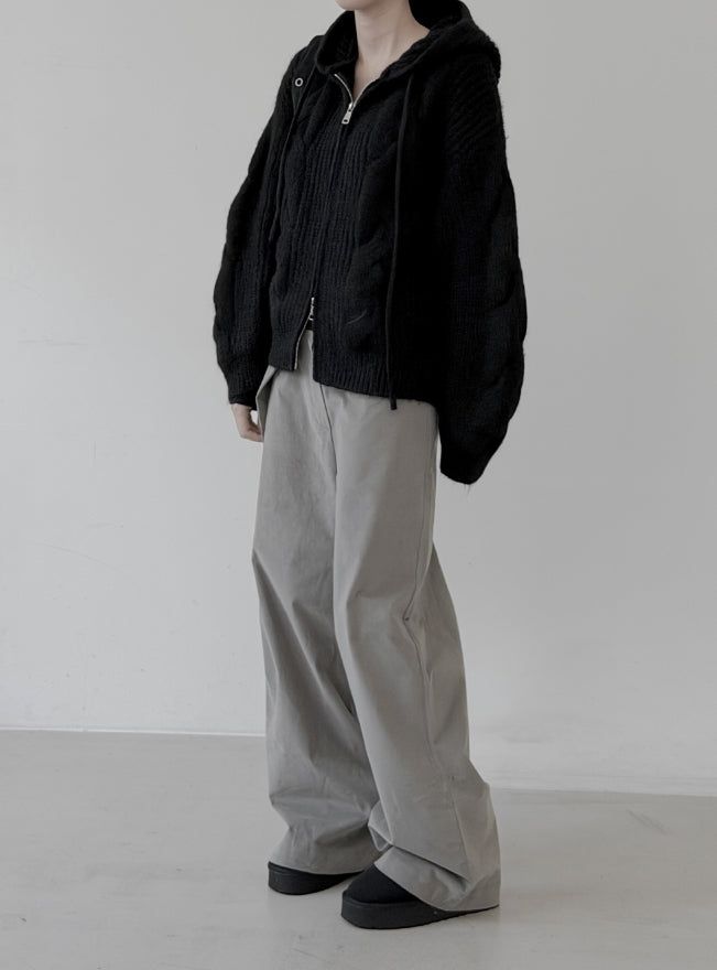 Cable Two-Way Knit Hood Zip-Up