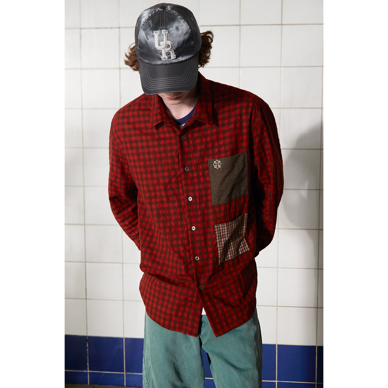 POCKET GINGHAM CHECK SHIRT / RED