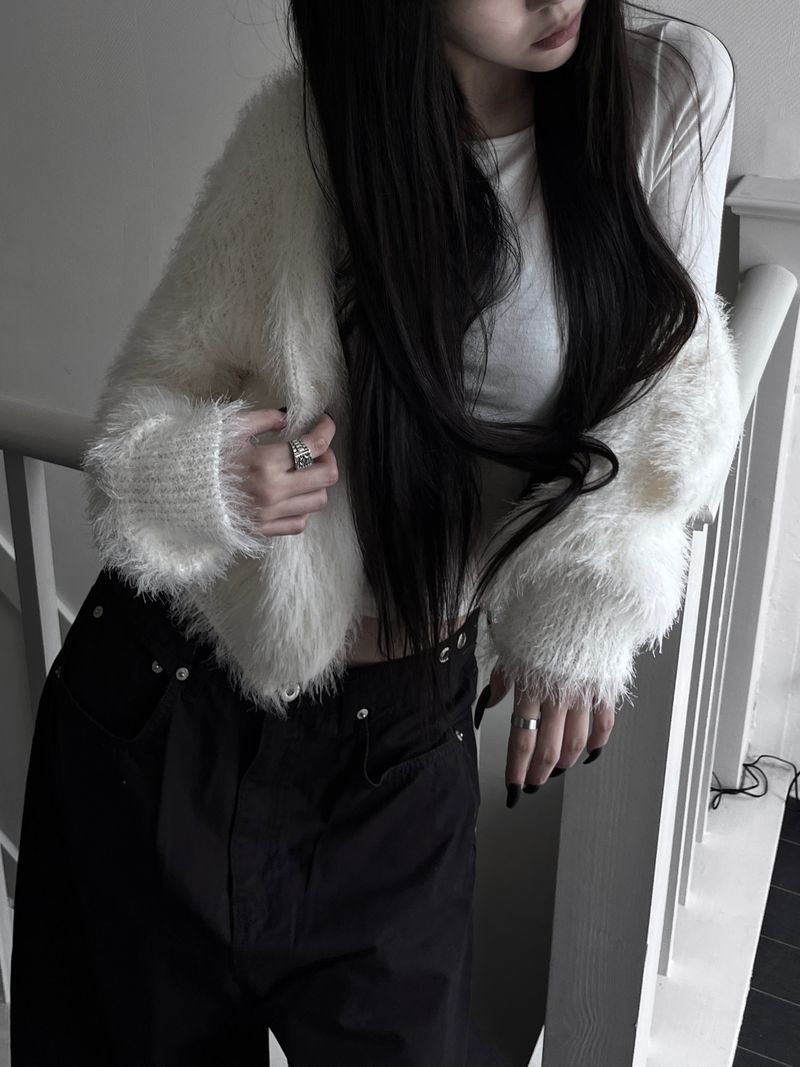 hitch fur crop cardigan (2color)