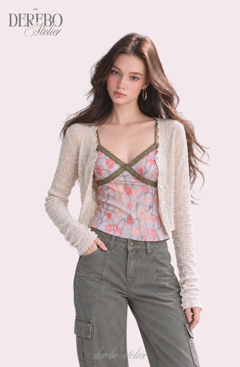 Rene Khaki Sleeveless Cardigan Two-Piece Top