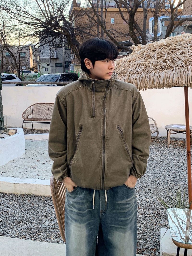Work cation diagonal zipper cotton jacket