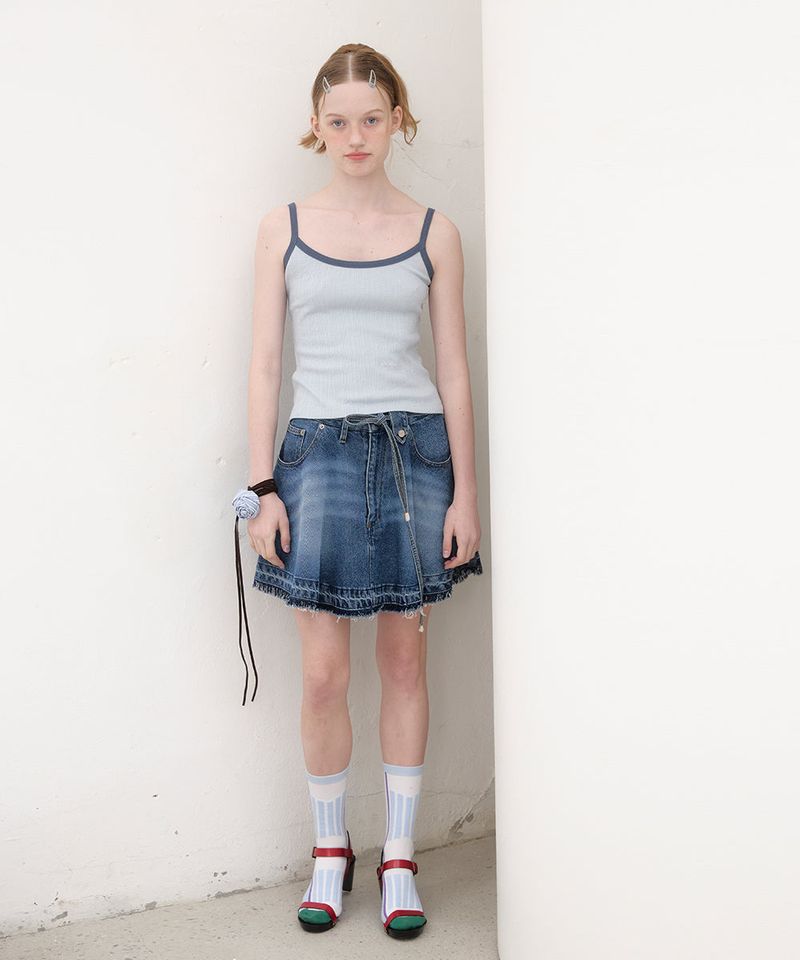 Ringer Sleeveless Top - Sky blue/Navy