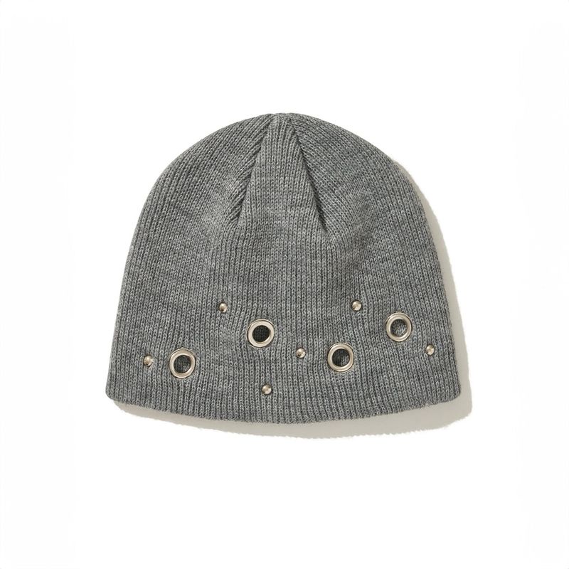 (DUC) Eyelet Stud Beanie Gray