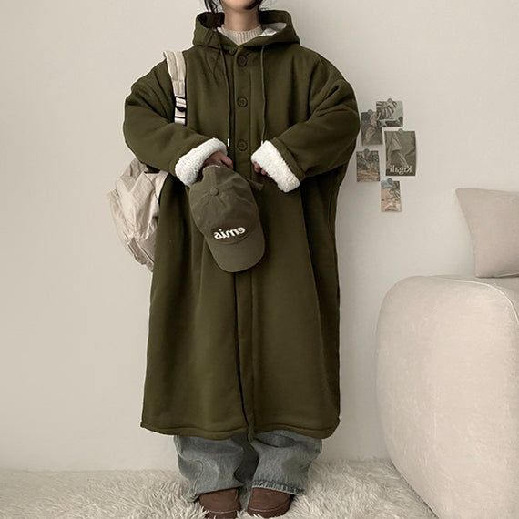 Jeanne Fur Wool Lining Big Boxy Hooded Coat