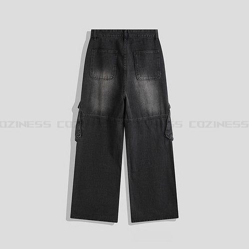 Ford Diagonal Zipper Cargo Wide Denim Pants (DP37657)