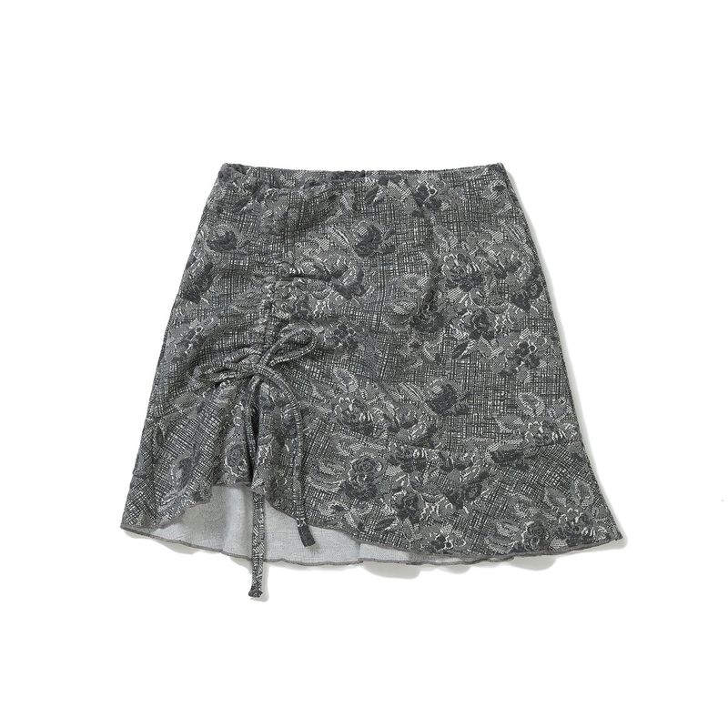 フラワーシャーリングミニスカート / Flower Shirring Mini Skirt [GREY]