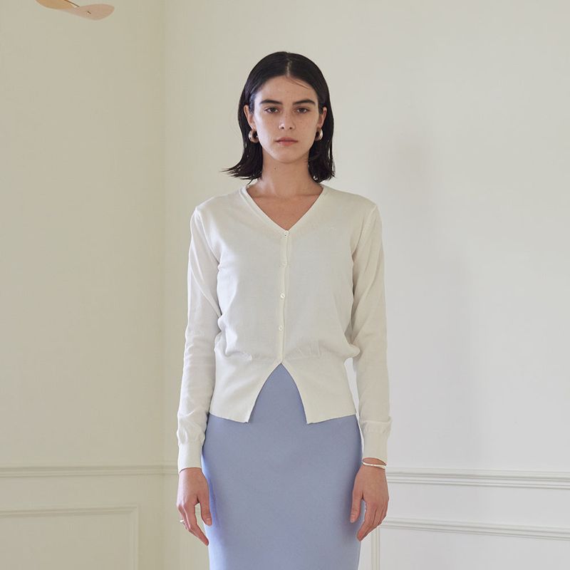 RIBBED HEM CARDIGAN (WHITE)