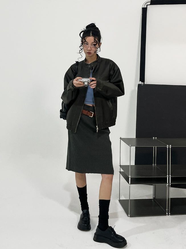 Gross cut washed leather jacket