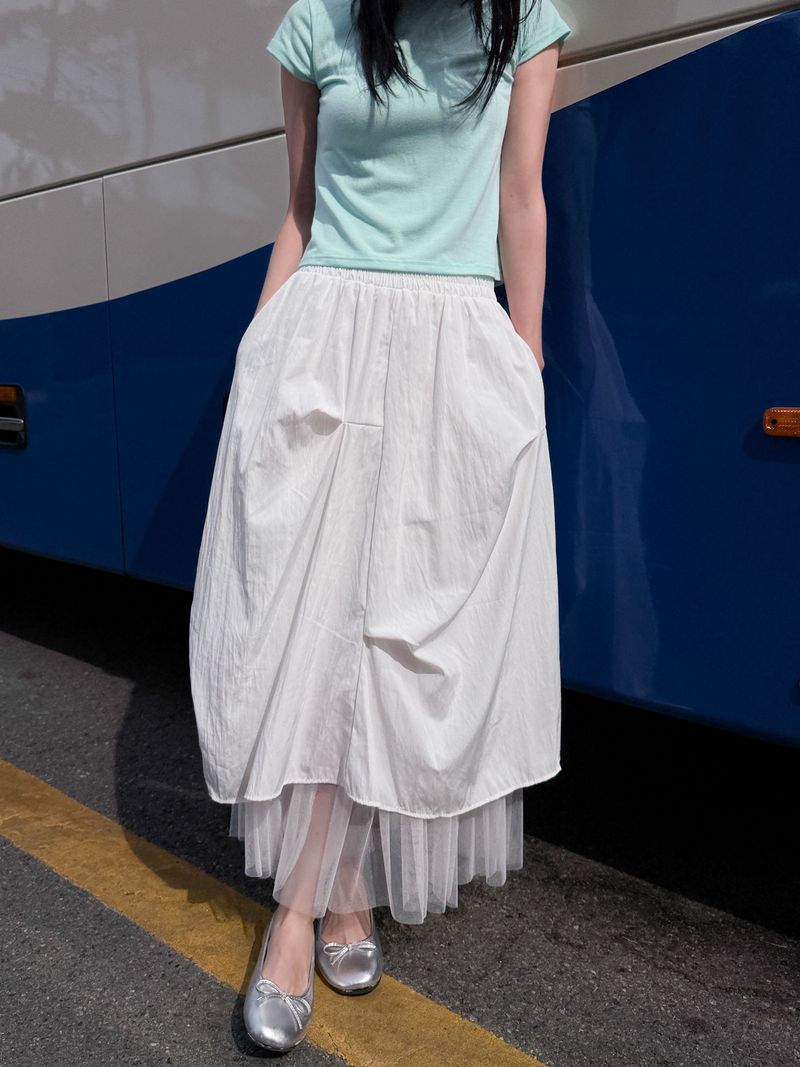 DOUBLE LAYERED MESH SKIRT