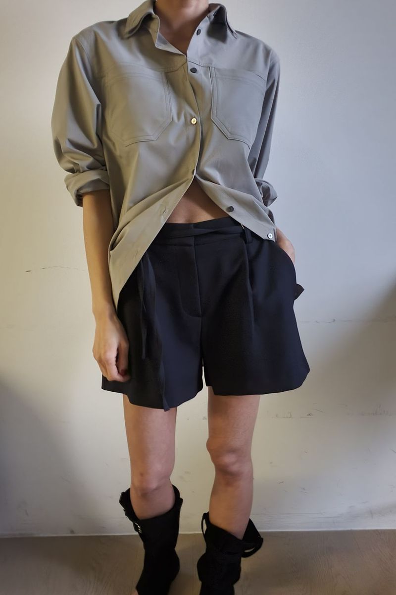 DOUBLE COLLAR SHIRT_KHAKI GRAY