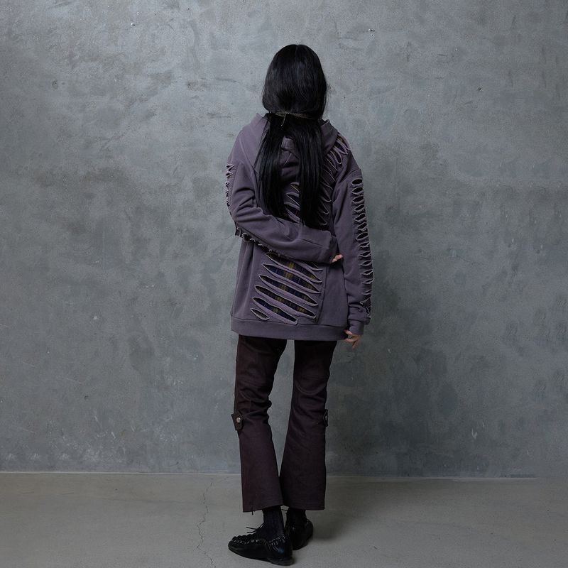 SLASHED CHECK HOODIE: PURPLE