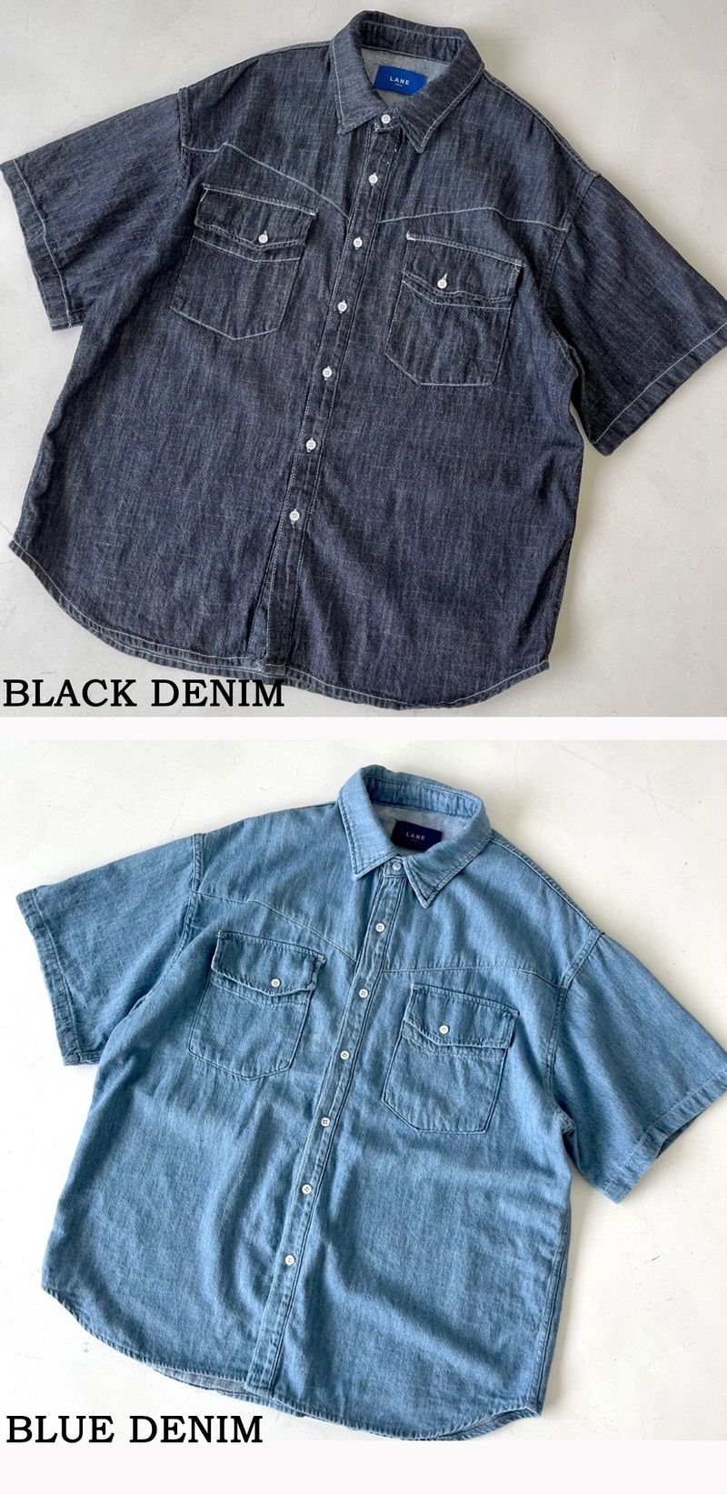 LINEN WESTERN DENIM HALF SHITRS(2COLOR)
