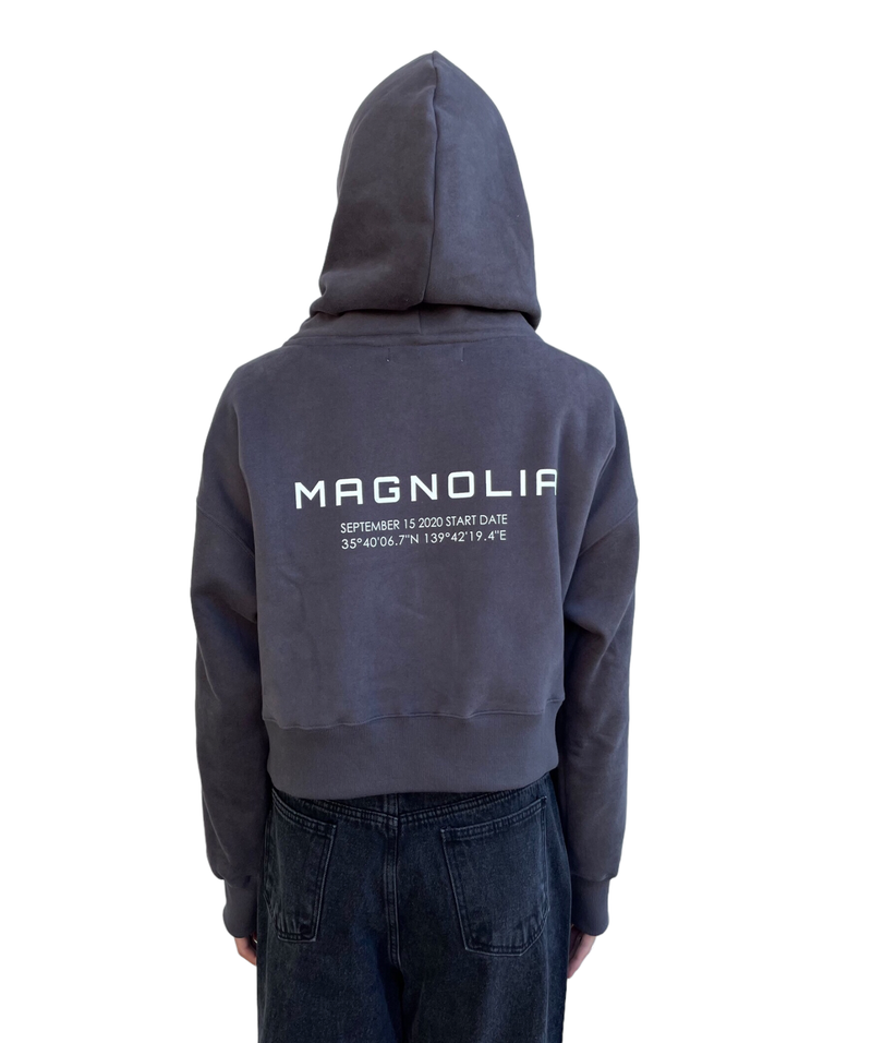 プリントクロップドフーディ / Print Cropped Hoodie-CHARCOAL