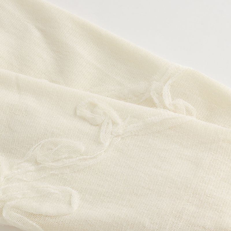 Silk Ruffle Hem Mix Mesh Flower Embroidery Top