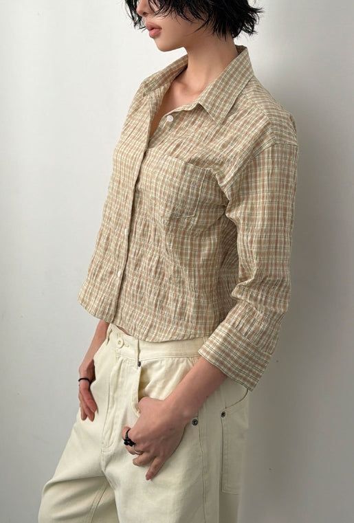 NATURAL CHECK 3/4 SHIRT