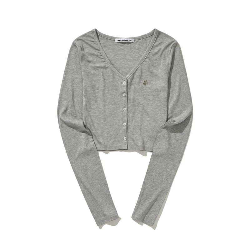 (DUC) V-Neck Crop Cardigan Gray