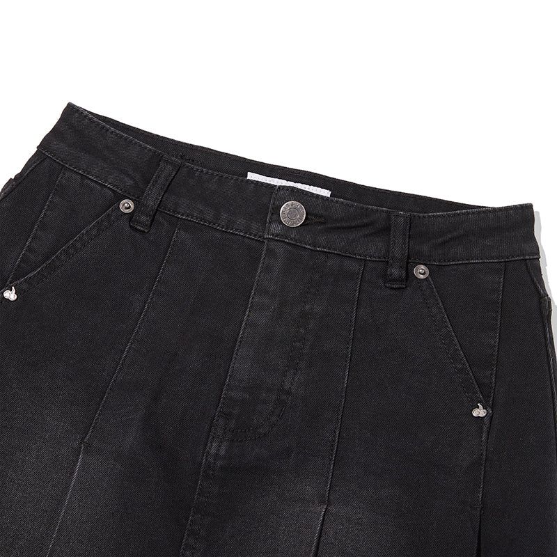 CHERRY DENIM PLEATS MINI SKIRT [BLACK]