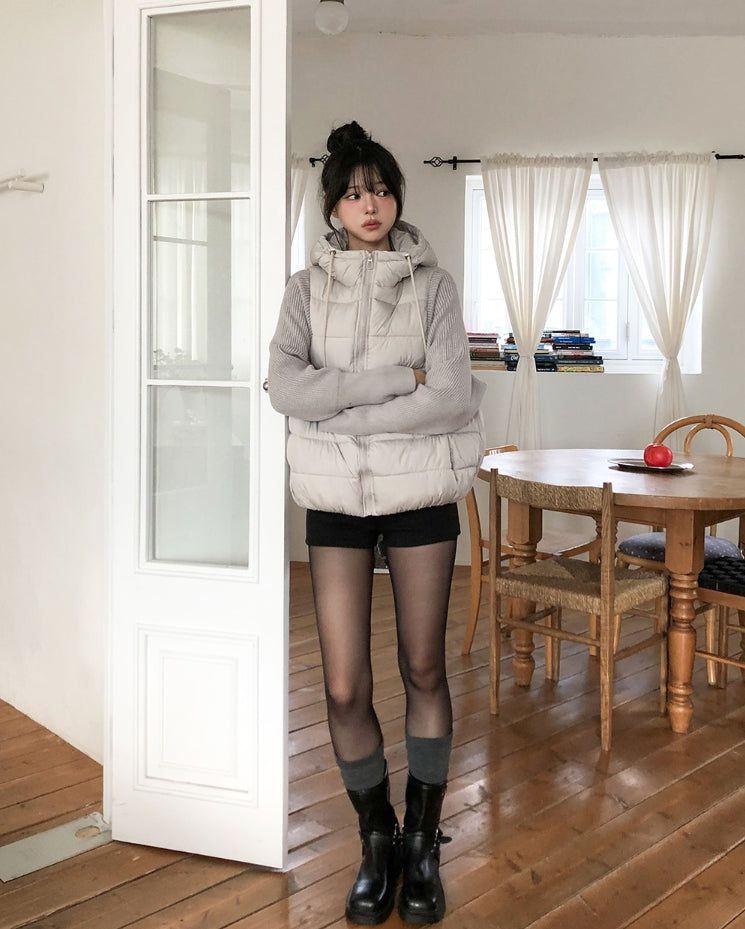 Fog Hooded Knit Lightweight Padded Jacket