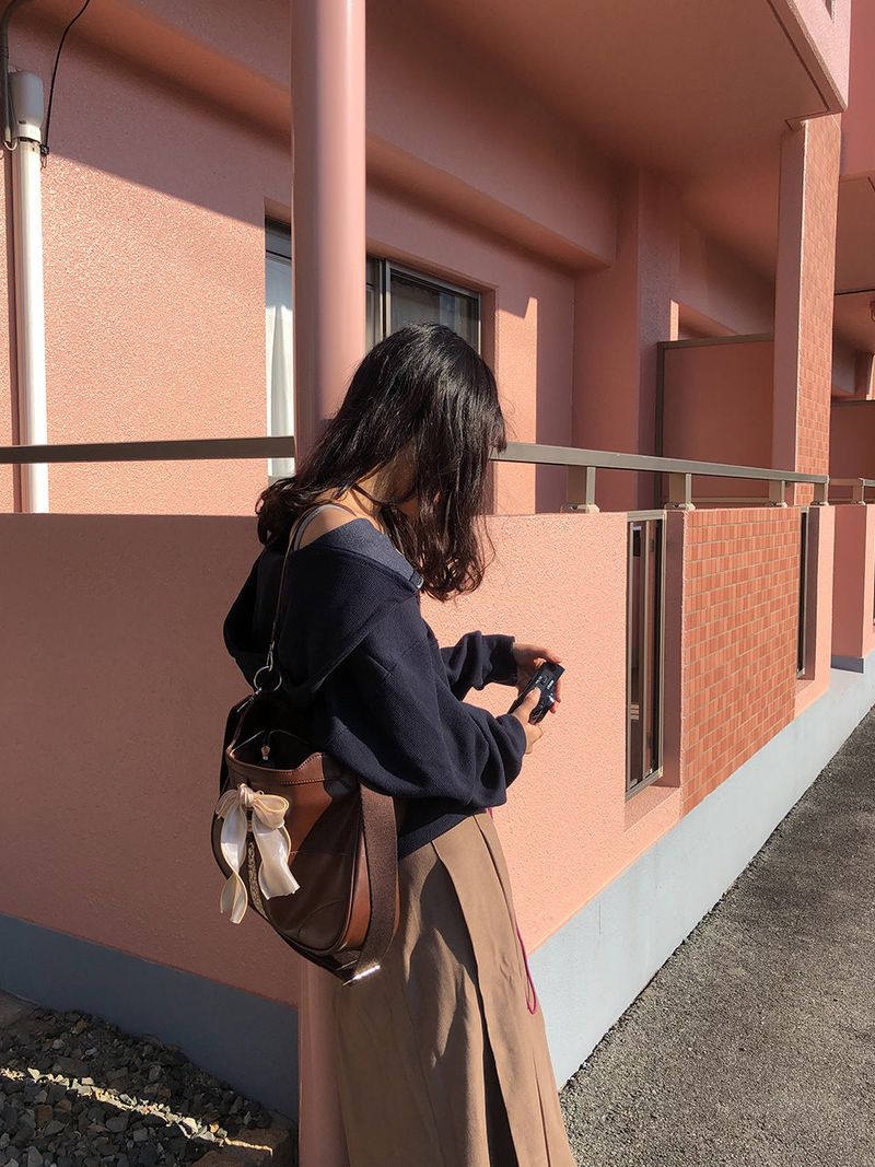 Bustier ribbon bag_chocolate brown