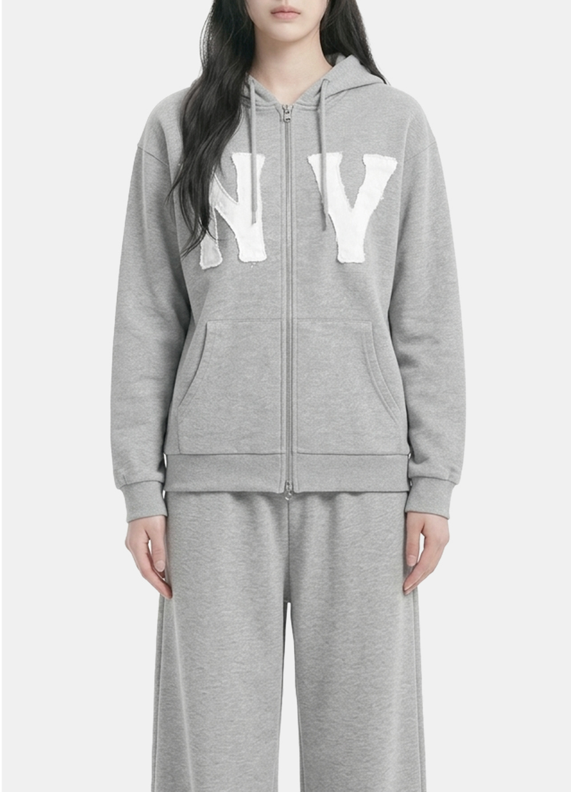 NY Lettering Cotton Hood Zip-up