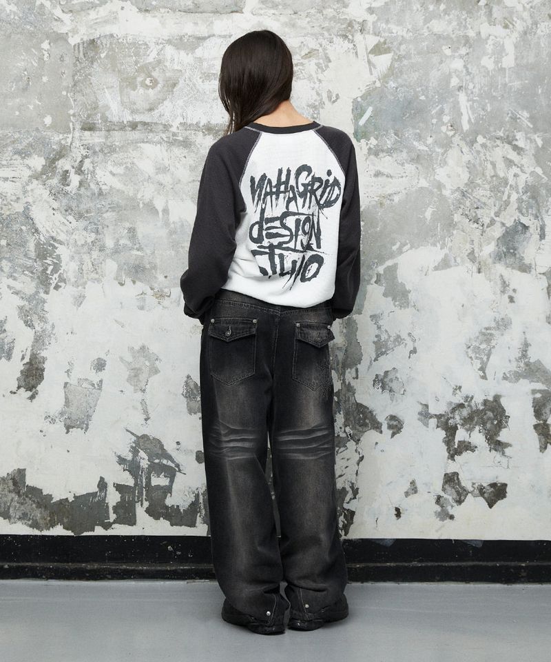 WASHED POCKET DENIM PANTS_BLACK
