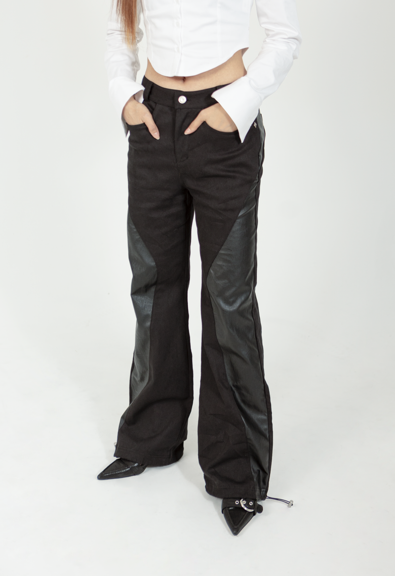LEATHER POINT STRING PANTS #BLACK