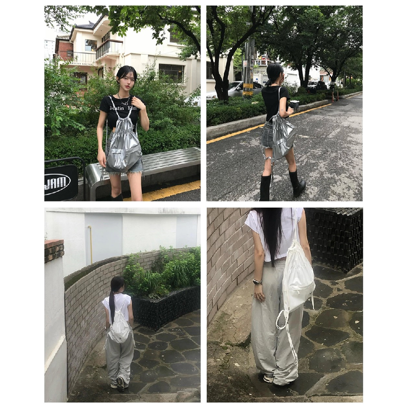 GLOSSY STRING BACK PACK_SILVER