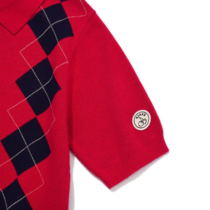 ARGYLE PATTERN SHORT SLEEVE KNIT [RED]