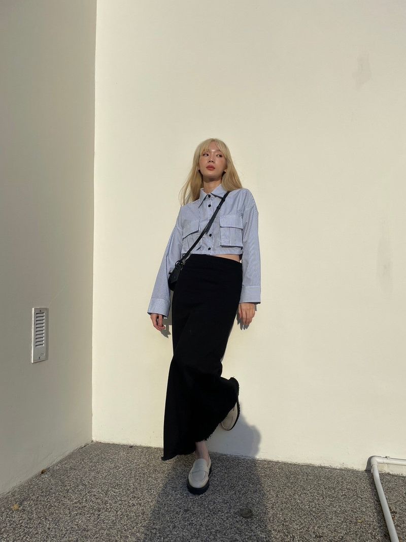 EVIE mia OVERSIZED CROPPED SHIRTS STRIPE BLUE