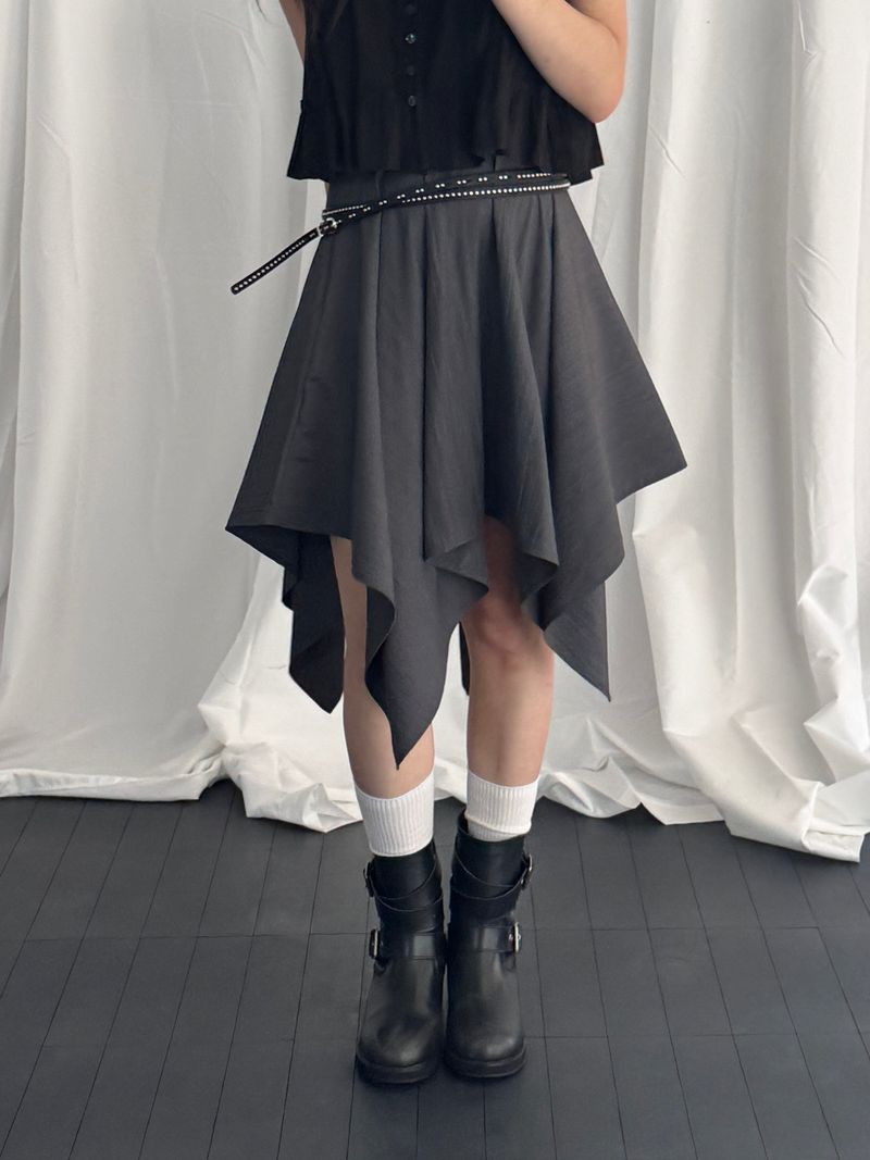 ROIA(ロイア)の「Willy Unbalanced Flare banding Midi Skirt(Skirts)」