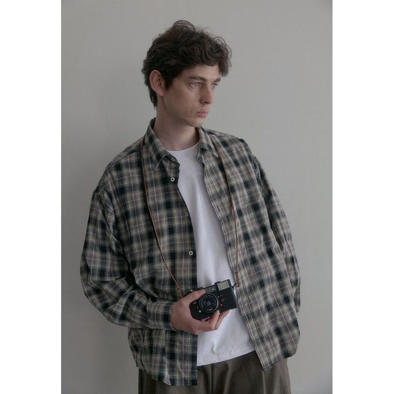 Vintage washing beige check shirts