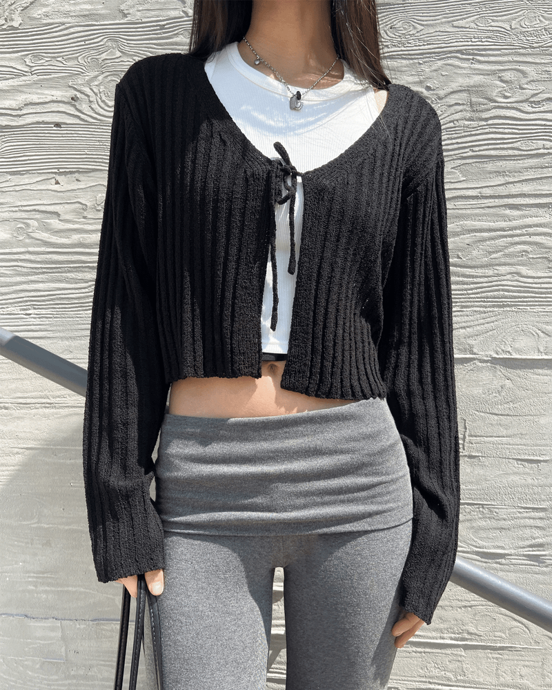 GUSTA（グスタ）の「Evening Rest Front Ribbon Crop Knit Summer Cardigan (4 Colors)（Tops）」