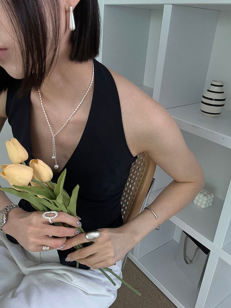 [925silver] V cut drop pearl necklace