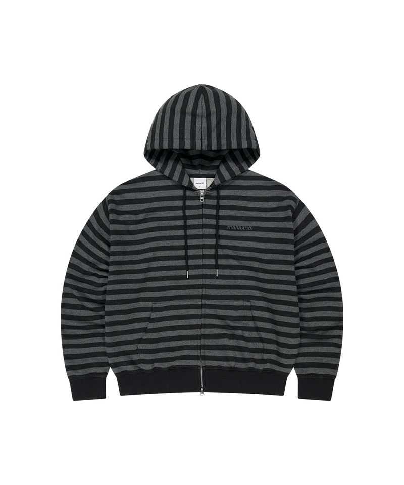 STRIPE BASIC LOGO ZIP-UP HOODIE_BLACK