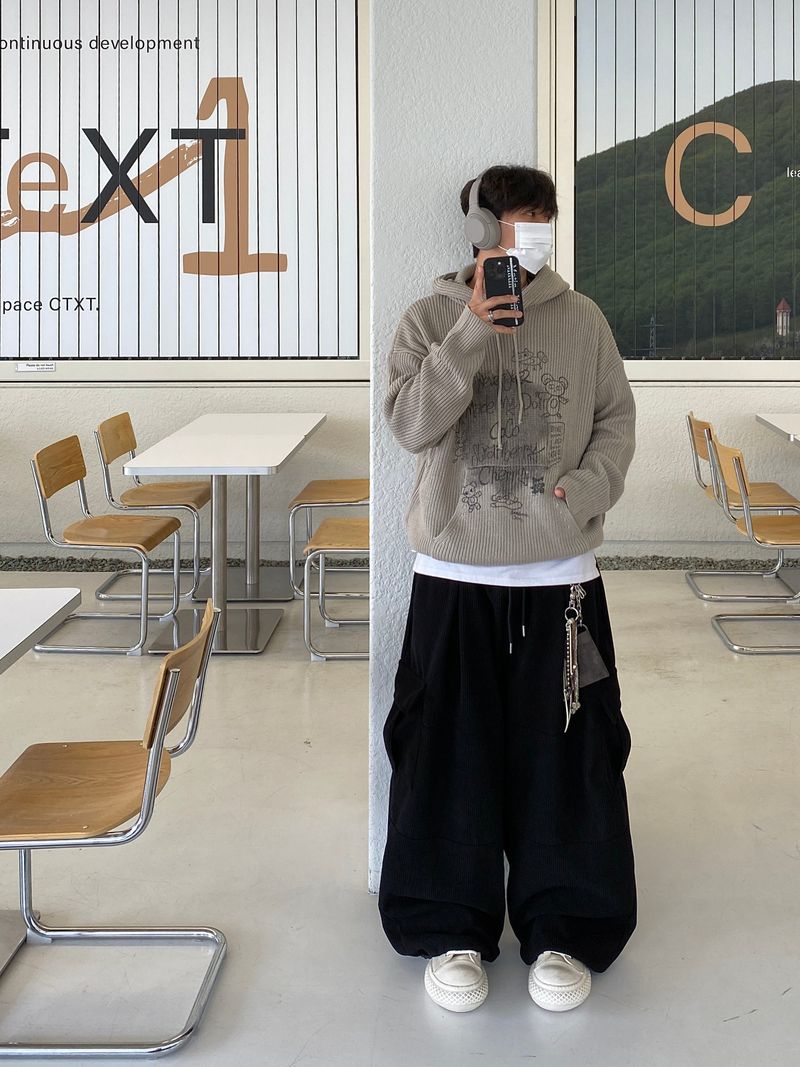 Bear Printing Hooded Knit (3color)