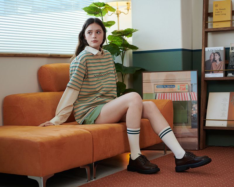 STRIPE LOGO T-SHIRT [BEIGE]