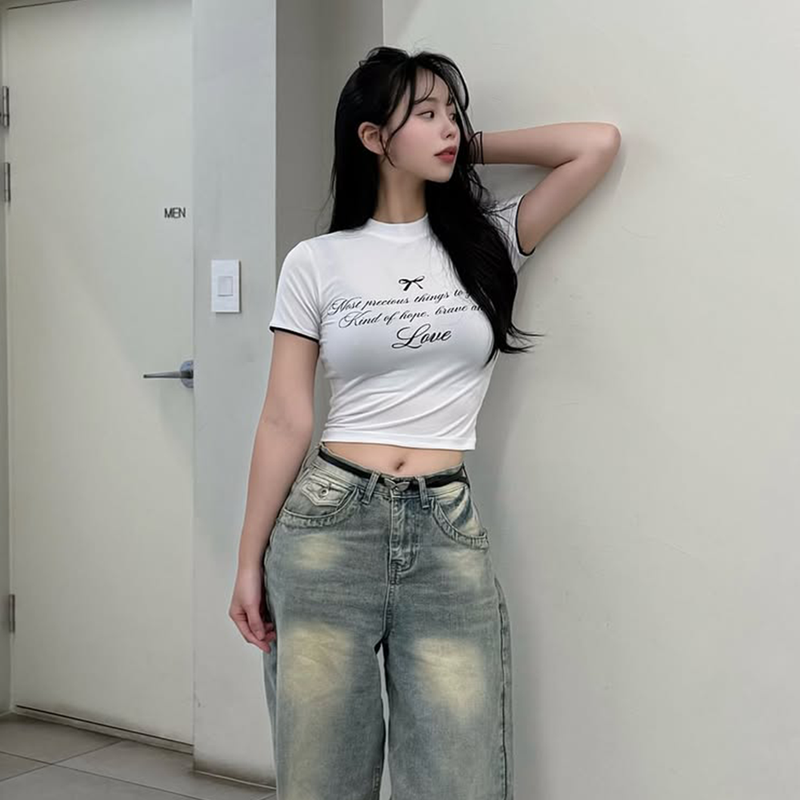 LOVE LACE CROP TSHIRT-WHITE