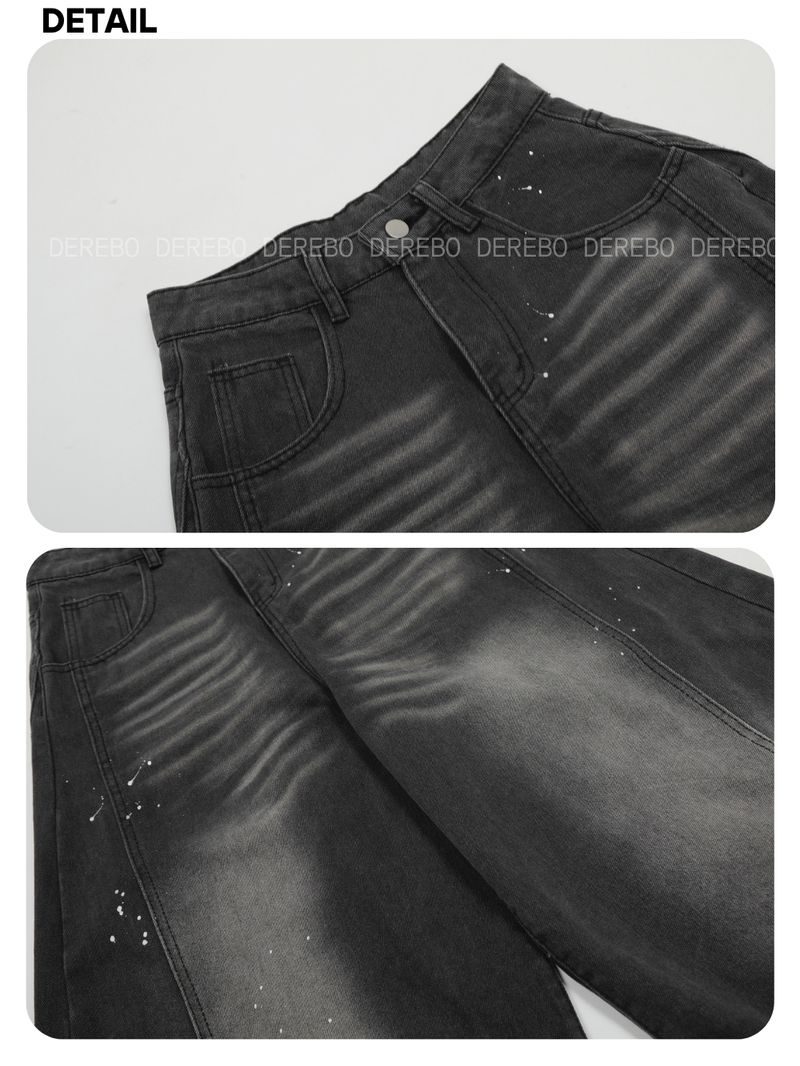 Ink Splash Wide Round Denim Pants