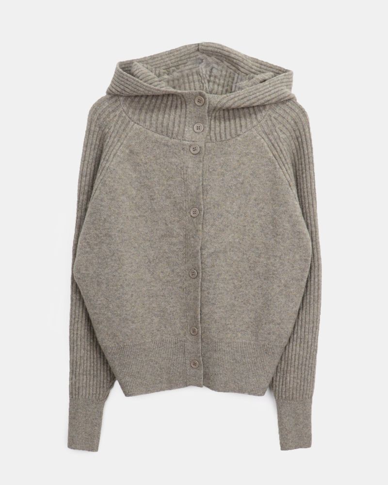 Sihan High-neck Angora hooded knit cardigan