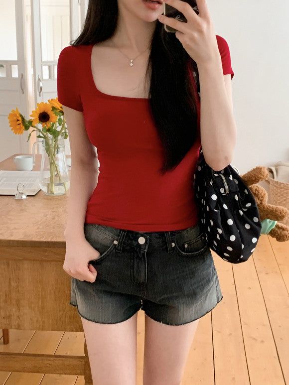 #Basic Square Cap Slim Short Sleeve T-shirt (5color)