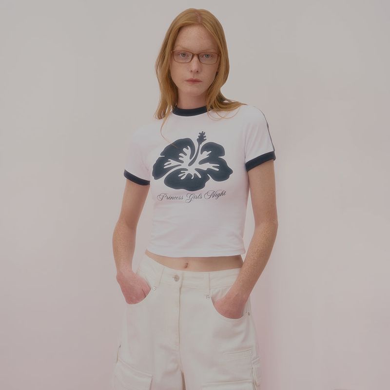 NCOVER(エンカバー)の「ALOHA FLOWER RINGER CROP TSHIRT-WHITE(Tops)」