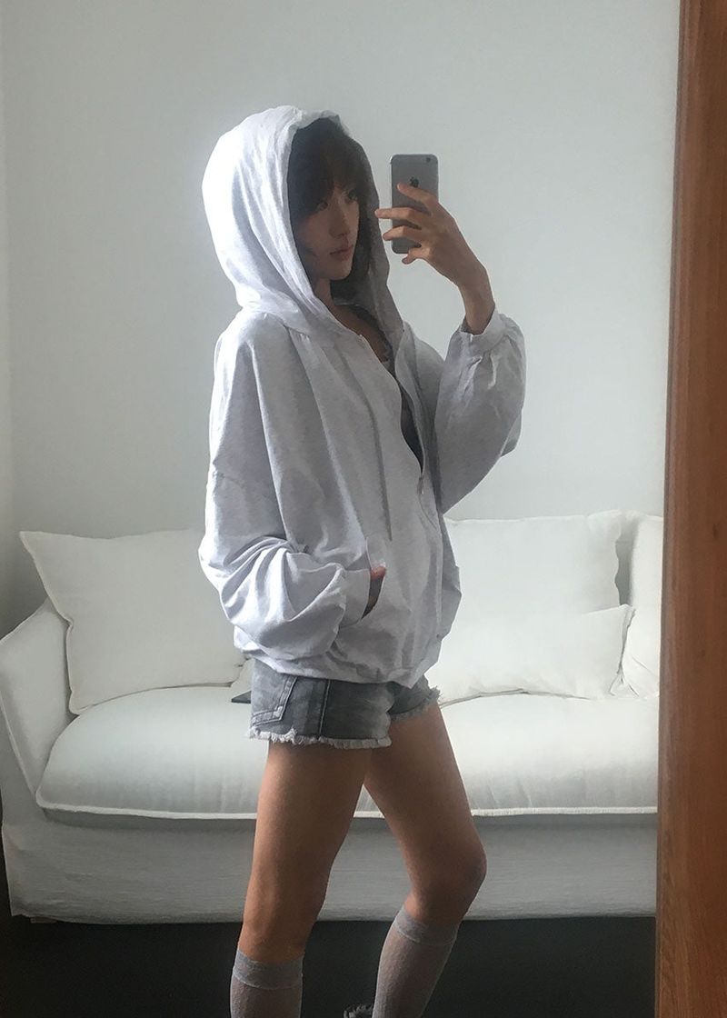 SHIRRING HOOD ZIP-UP 