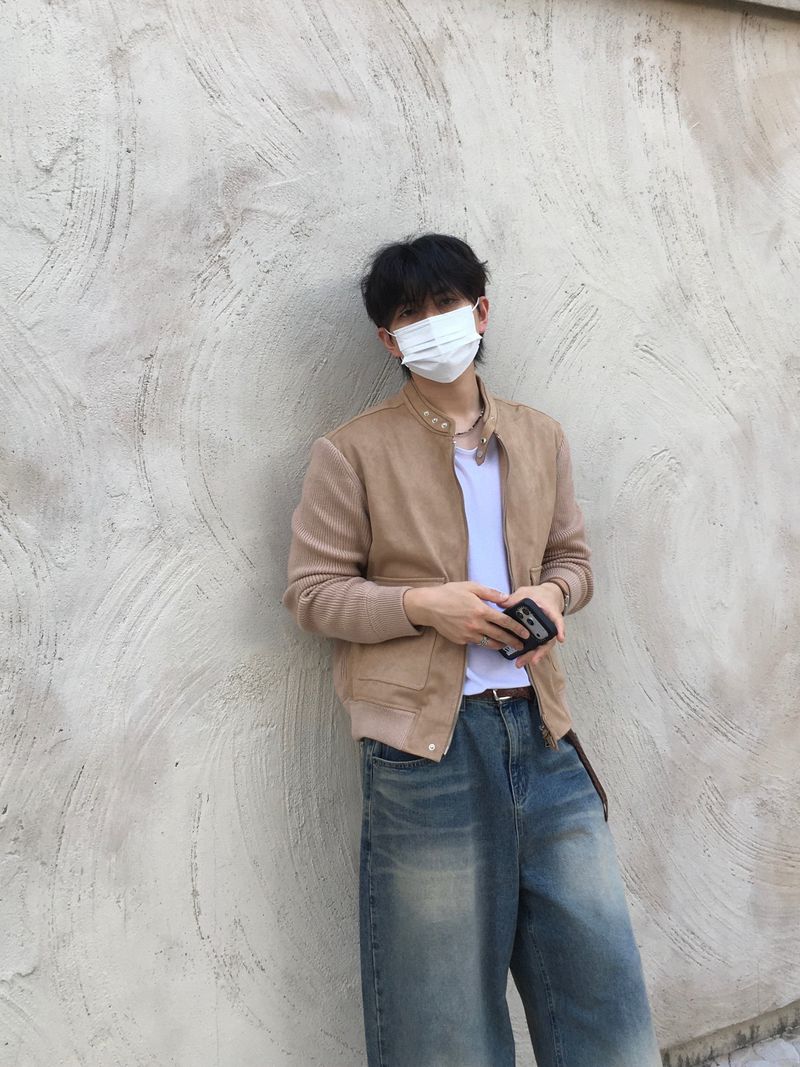 Brick Suede Sleeve Knit Jacket 2C