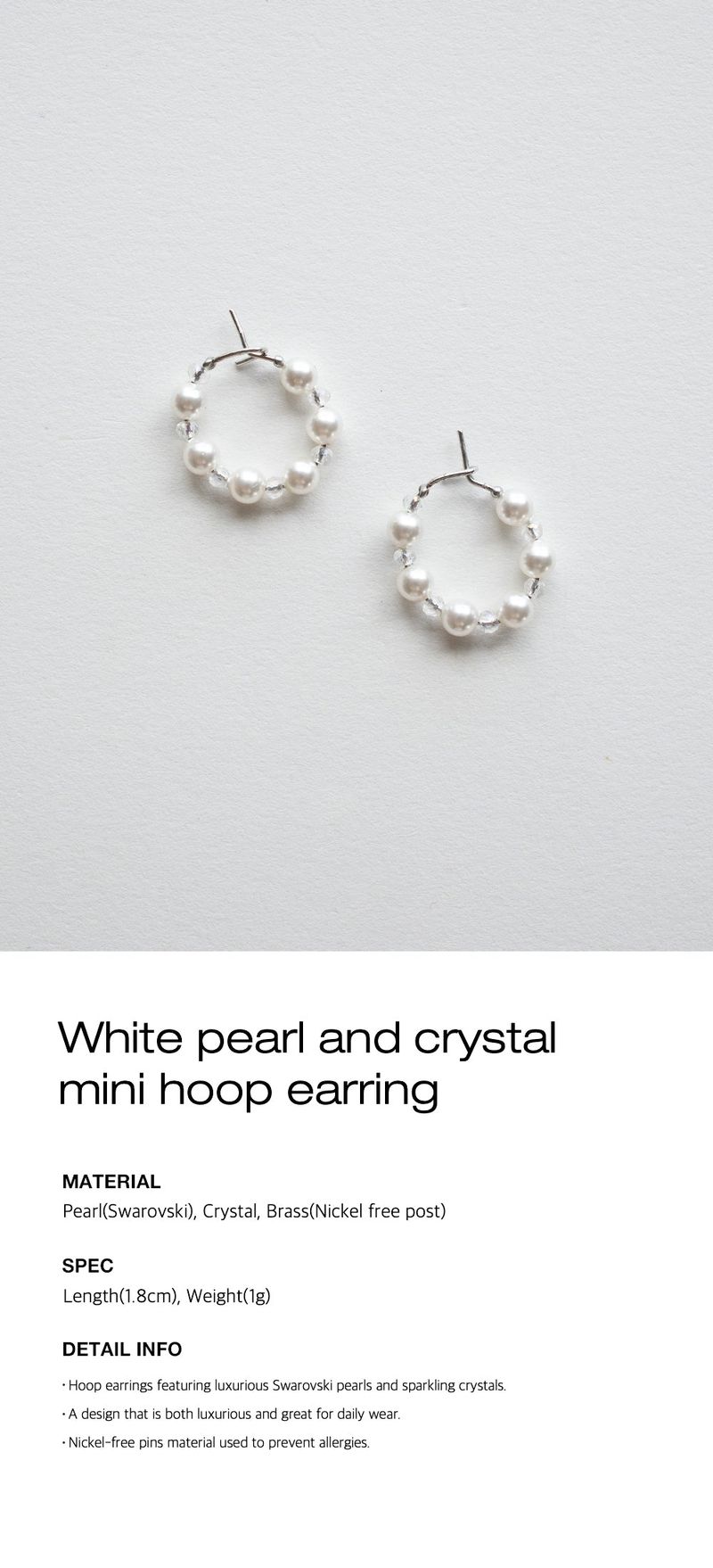 White pearl and crystal mini hoop earring
