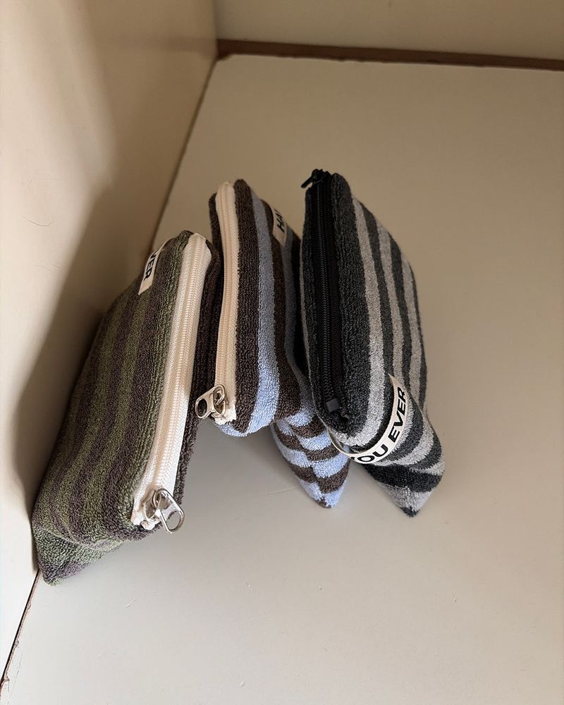 Two-tone terry flat pouch - gray , S size