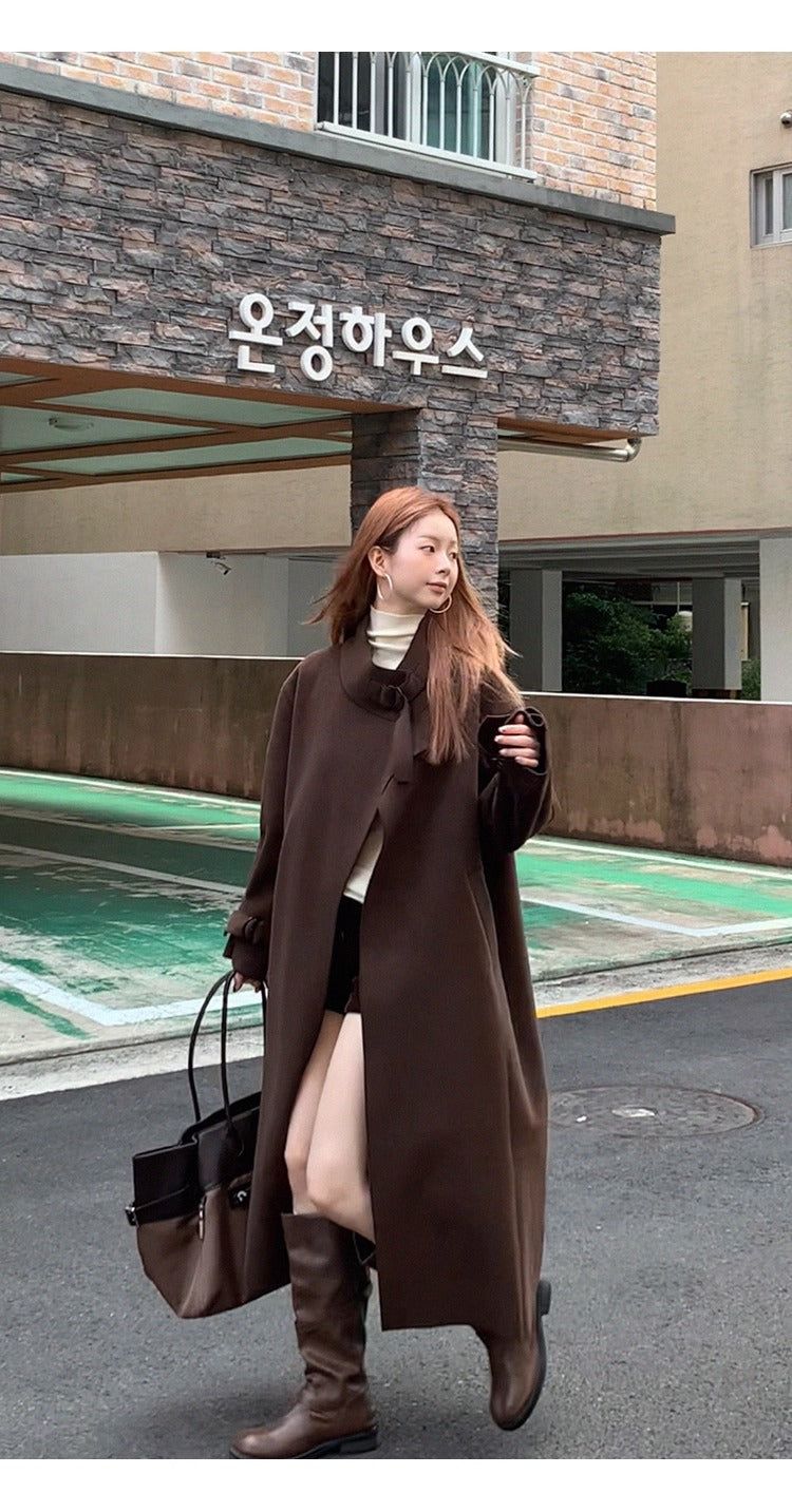 dark brown wool handmade long coat